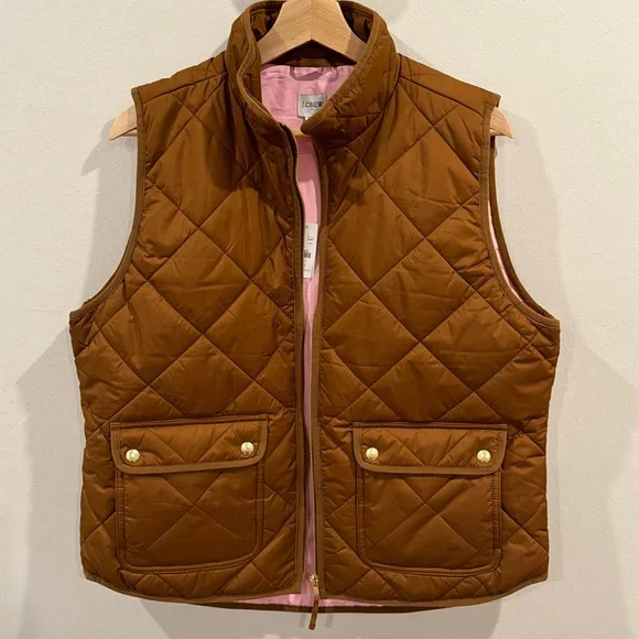 J. Crew Women’s Puffer Vest with Snap Pockets Cognac Brown Size L - Picture 3 of 10